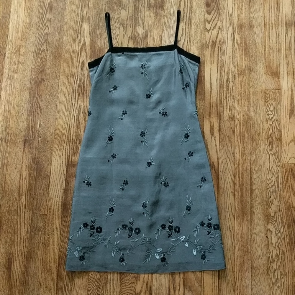 Ann Taylor Grey Embroidered Silk Cocktail Dress 4